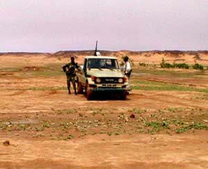 Nigerien Army patrol in the Sahara, following a rare rainstorm